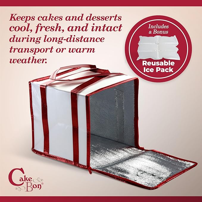 Cakebon 12-Inch Insulated Cake Bag with Ice Pack Sheets – Premium Cooling Solution for Cakes, Pastries & Cupcakes – Durable, Reusable, Moisture-Proof Design for Bakers & Food Deliveries (1-pack)