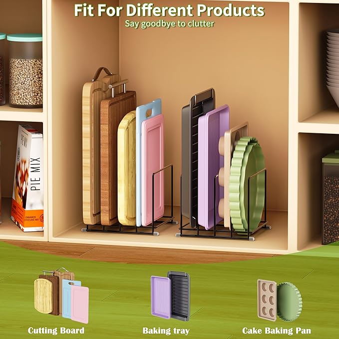 Cutting Board Organizer-1.6in Wide Kitchen Cutting Board Holder Stand for Pan,Baking Sheets,Cookie Sheets with 4 Slots,Baking Sheet Oragnizer(2PC-Large)