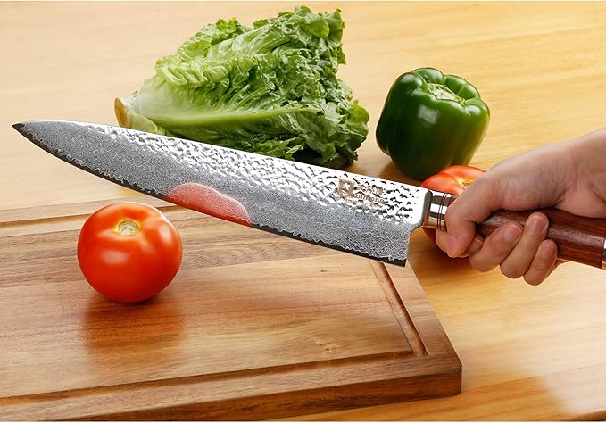 SUNLONG Chef's Knives 12 inch Pro Gyuto Japanese Hammered Damascus Natural Bloodwood Hand