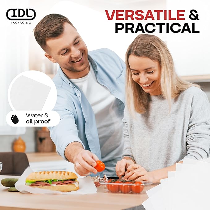 White Deli Paper Sheets, 12" x 12" (250 pcs.) - USA-Made Premium Food Basket Liners - PFAS-free Grease Resistant Deli Paper Sheets for Snack & Baking Wrap, Picnic & Party by IDL Packaging
