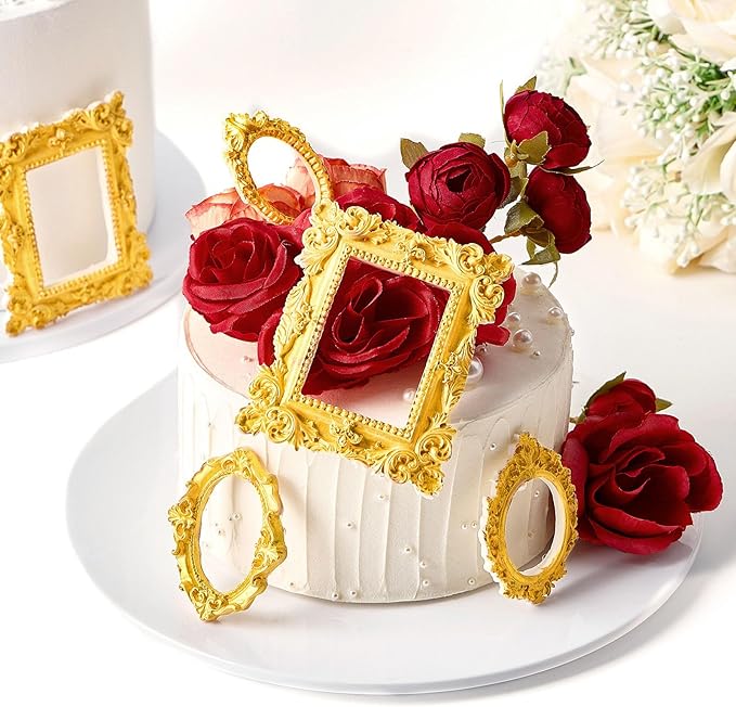 JOERSH 4PCS Baroque Frame Mold, Picture Photo Frames and Mirrors Silicone Fondant Mold for Cake Decorating, Cupcake Topper, Chocolate, Candy, Sugarcraft, Dessert Decor