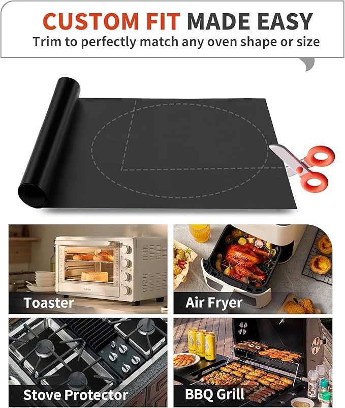 5 Pack Oven Liners for Bottom of Oven, 17x25" Large Heavy Duty Non-Stick Reusable Oven Mat for Electric, Gas, Toaster & Convection Ovens - BPA & PFOA Free, Dishwasher Safe, Kitchen Essentials, Black