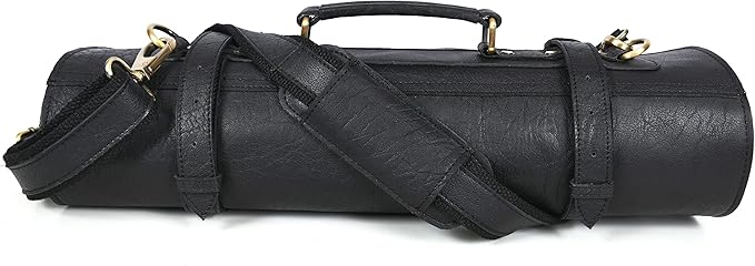 Leather Knife Roll Storage Bag, Elastic and Expandable 10 Pockets, Adjustable/Detachable Shoulder Strap, Travel-Friendly Chef Knife Case (Cerulean Black, Leather)