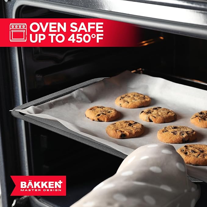 BAKKEN 3-Piece Kitchen Baking Pans - Small, Medium, and Large Cookie Pan, With Nonstick Coating, Stackable and Space-saving Design, PFOA, PFOS, PTFE Free, Oven Safe Tray (Up To 450°F), Gray Marble