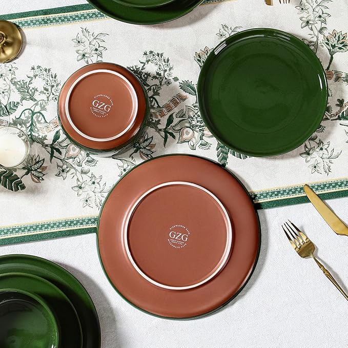 GZG Ceramic Dinner Plates Set of 4, 10.25 Inch Speckled Stoneware Plates with Clay-Tone Base, Large Ceramic Plates for Steak, Salad, Pizza, Microwave Oven Dishwasher Safe
