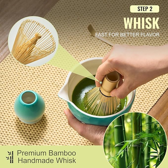 Matcha Whisk Set, 5Pcs Matcha Set Blue, Matcha Kit with Matcha Bowl, Matcha Whisk and Holder, Bamboo Scoop, Macha Sifter, Macha Tea Set for Macha Lovers, Tea Enthusiasts, Christmas, Breakfast,Latte