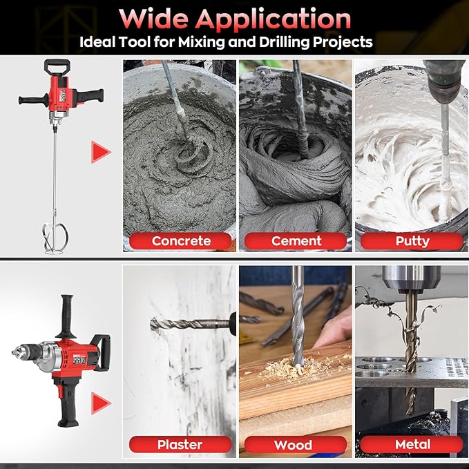 IMAYCC Drill Mixer,3200W 20A Concrete Mixer for Drill, 110V Corded Variable Speeds Cement Mixer, Mixing Drill for Mud,Motar,Paint, Grout, Plaster, Thinset