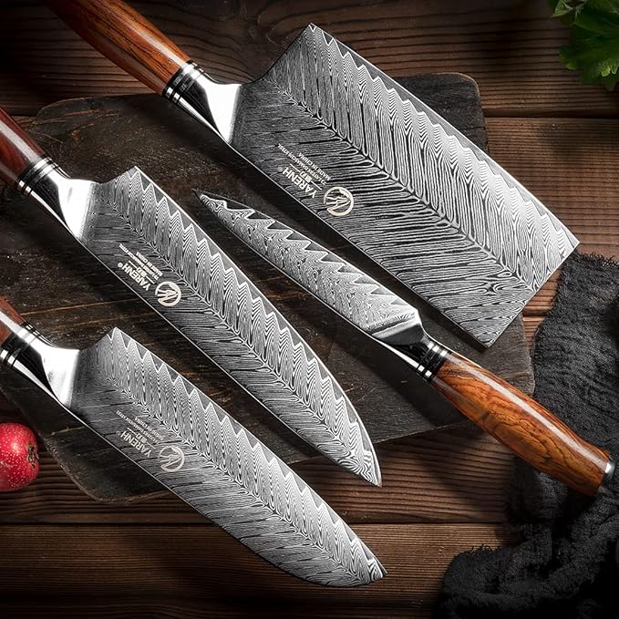 YARENH Knife Set with Magnetic Block 5 Piece, Professional Kitchen Knife Set, 73 Layers Damascus High Carbon Stainless Steel, Natural Sandalwood Handle, Sharp Chef Knife