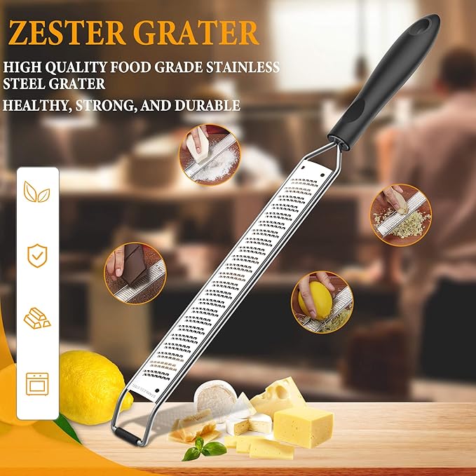 Lemon Zester & Cheese Grater – Premium Stainless Steel - A Sharp Kitchen Tool for Cheese Grater, Ginger, Garlic, Nutmeg, Chocolate, Vegetables, Fruits, Dishwasher Safe