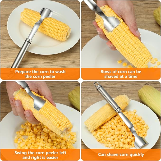Corn Peeler Corn Cob Remover, Stainless Steel Corn Stripper Tool, Heavy Duty Kitchen Gadget for Removing Corn Kernels from Cobs