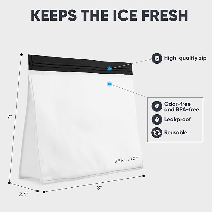Berlinzo Reusable Ice & Food Storage Bag - Freezer Safe, Leakproof, BPA-Free Silicone, Plastic-Free Lunch Bag - One Bag