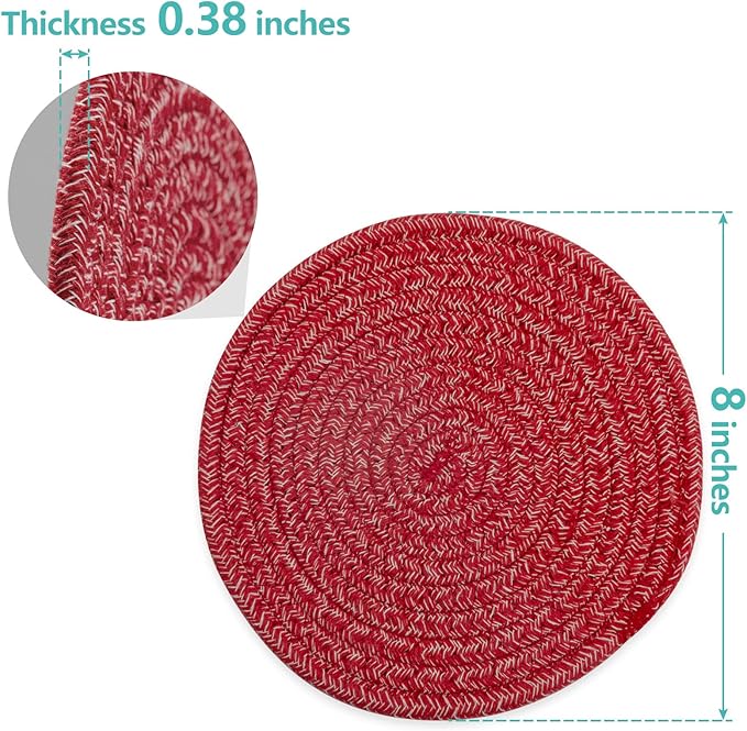 Trivets for Hot Dishes, Pots and Pans, 8 Inches Hot Pads 5 Pcs, Pot Holders for Kitchen, Heat Resistant Mat Protect Counter, Coasters Set Home Essentials Farmhouse Decor (Red)