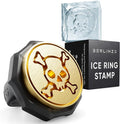 Berlinzo Ice Stamp Ring for Cube & Sphere - Custom Ice Cubes for Whiskey, Mojito Cocktails – Skull shaped Brass Ice Stamp Skull/ 3mm Depth - Black