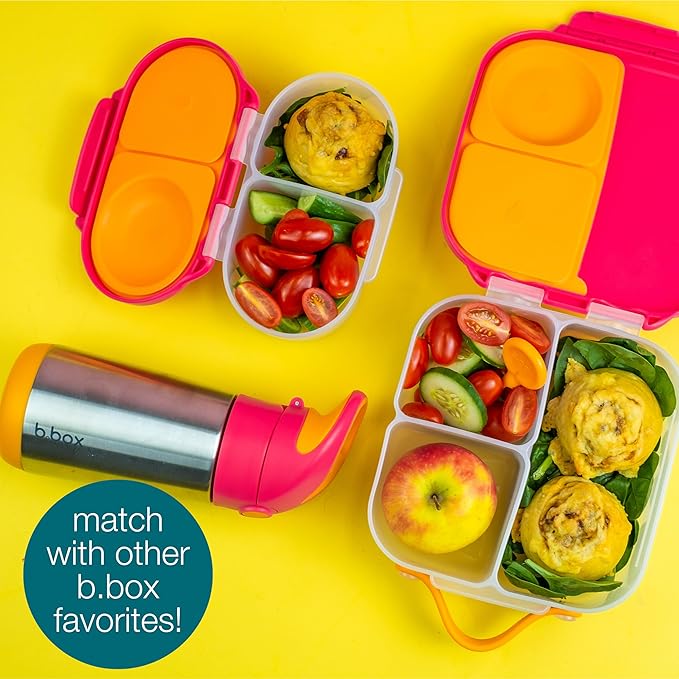 b.box Mini Lunch Box, Bento Box for Kids, Snack Container with 2 Leak Proof Compartments, Reusable Snack Containers with Lids, Kids Lunch Boxes Ages 3+, BPA Free, 4 1/4 Cup Capacity (Indigo Rose)