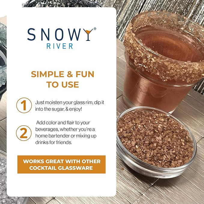 Snowy River Copper, Cocktail & Margarita Sugar Rimmer - Vibrant Color Glass Rimming Sugar with Medium Crystal Texture - 4oz