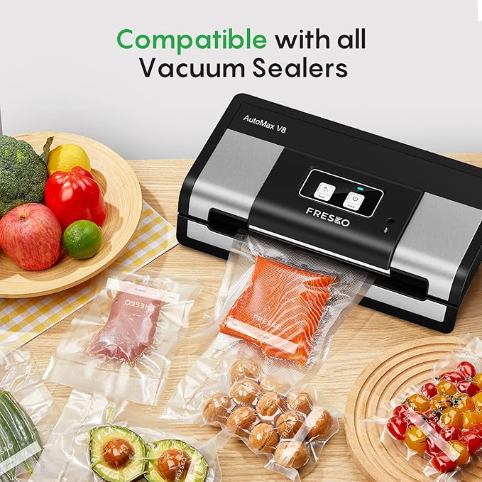 FRESKO Vacuum Sealer Bags, 150 Gallon 11" x 16" and Quart 8" x 12" and Pint 6" x 10" BPA Free PreCut Bag, Commercial Grade Food Vac Bags for Storage, Meal Prep or Sous Vide