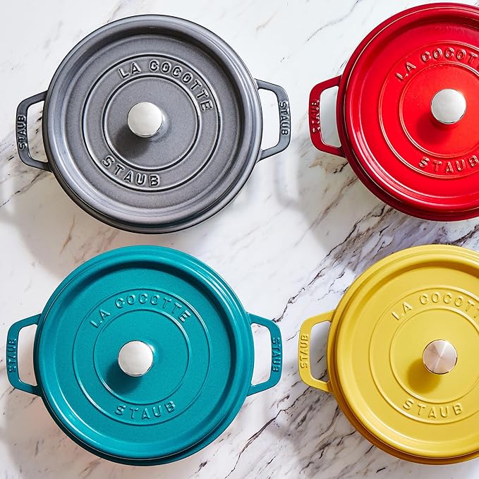 STAUB Cast Iron Round Cocotte, Dutch Oven, 4-quart, serves 3-4, Made in France, Turquoise