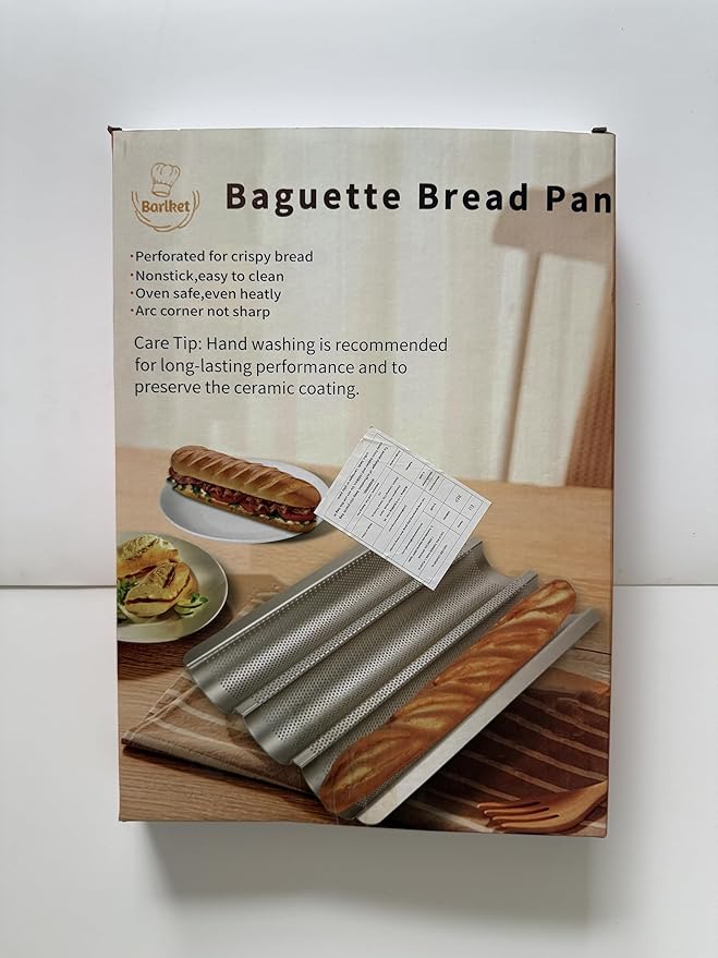 Baguette Bread Pan Set of 2, Silver Baguette Tray Perforated, Nonstick French Bread Baking Pan 3 Loaves, Oven Baking Gifts for Home Baker