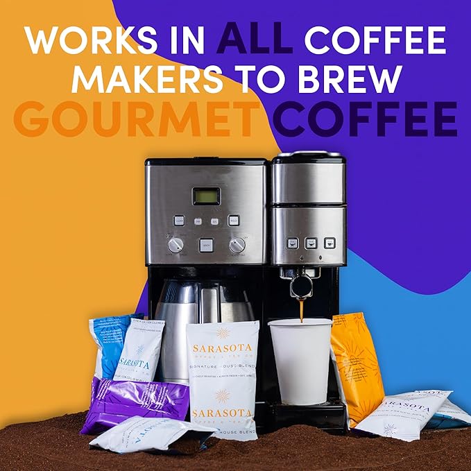 Sarasota Coffee Packs Bulk Ground Packets | Medium, Colombian, & Dark Roast Variety | Gourmet Assorted Sampler | Low Acid Mold Free Individual Pouches for 12 Cup Coffee Maker | 1.75 Oz Bags, 100 Count