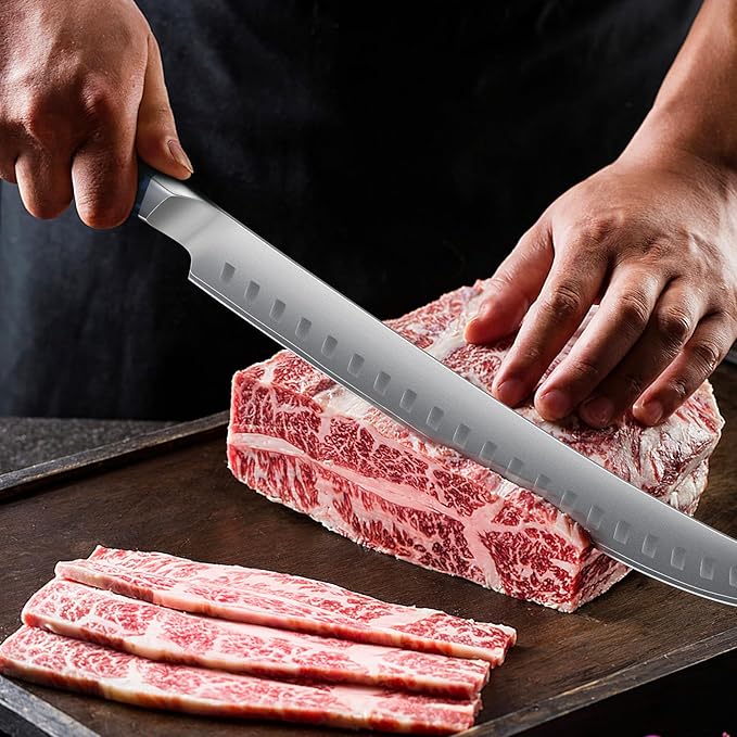 Carving Knife，11.6 Inch Brisket Slicing Knife, Japanese High Carbon Steel Butcher Knives with VG10 Steel Core & G10 Handle, Full Tang Ultra Sharp Meat Cleaver for BBQ, Turkey, Roast, Brisket