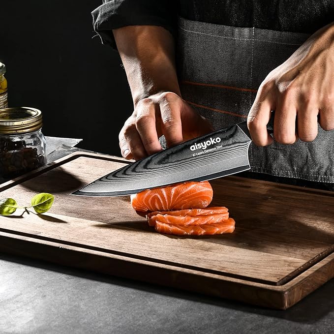Damascus Chef Knife 8 Inch Sharp Kitchen Knife Japan VG-10 Stainless Steel Carbon Ultra Sharp Kitchen Cooking Knife, Ergonomic G10 Handle Deluxe Gift Box