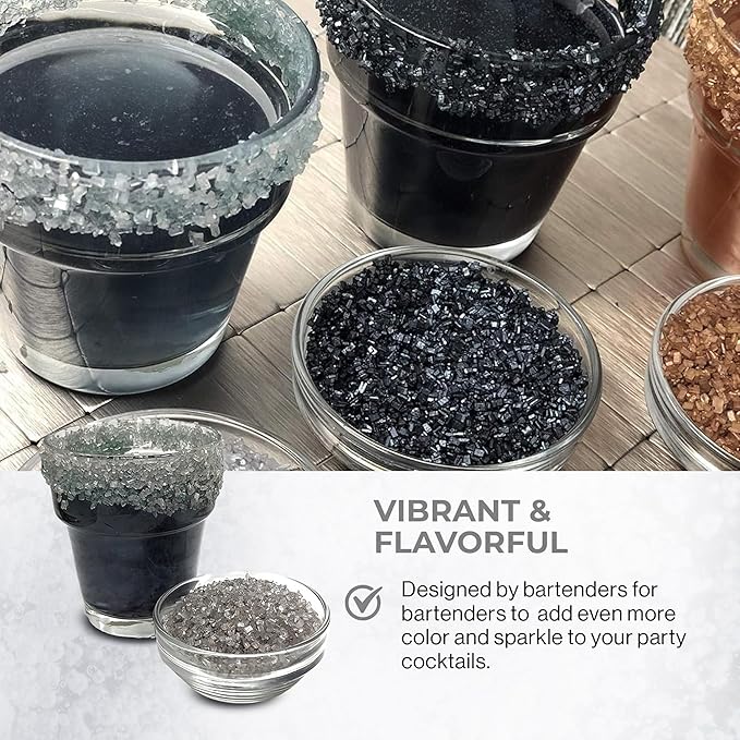 Snowy River Silver, Cocktail & Margarita Sugar Rimmer - Vibrant Naturally Colored Sugar for Cocktail Rimming, Baking & Decorating, Medium Crystal - 16oz