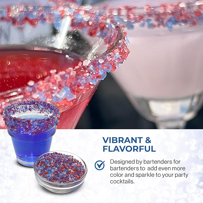 Snowy River Americas, Cocktail & Margarita Sugar Rimmer - Vibrant Naturally Colored Sugar for Cocktail Rimming, Baking & Decorating, Medium Crystal - 80oz