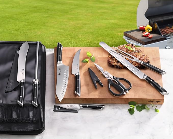 Cangshan HELENA Series German Steel Forged BBQ Knife Set (Black, 9-Piece Bag Set)