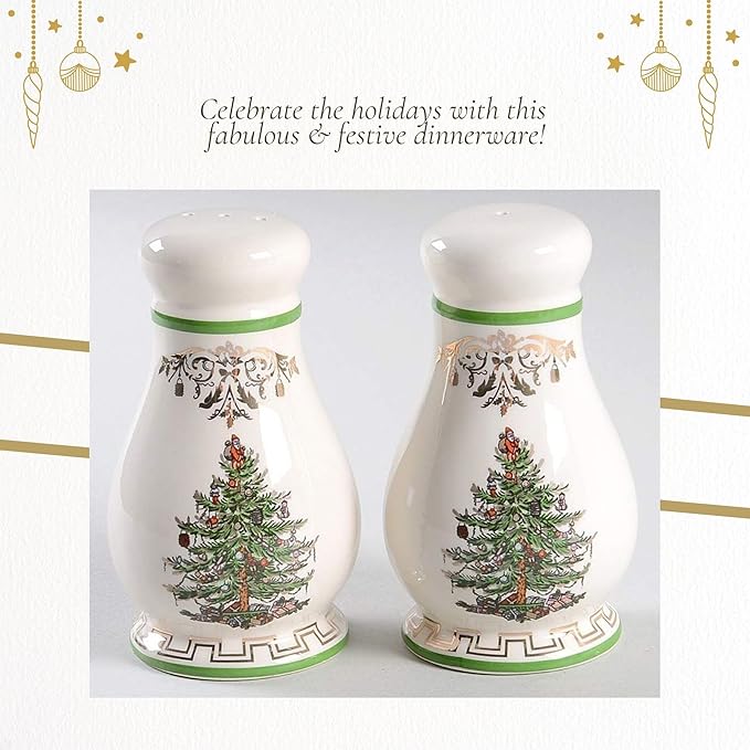 Spode Christmas Tree Gold Salt & Pepper Shaker Set (2-Piece) - Holiday Kitchen & Table Décor - Festive Home Accent, Christmas Gift, Stocking Stuffer for Friends & Holiday Enthusiasts