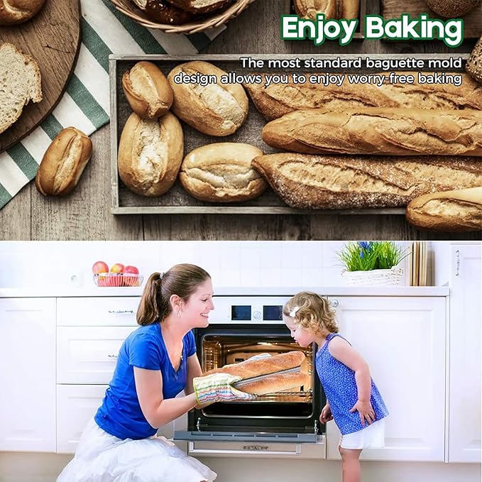 Hesanzol Baguette Pans for Baking 15" x 11", 3 Loaf Carbon Steel French Bread Pan Nonstick Perforated Baguette Baking Tray Silver