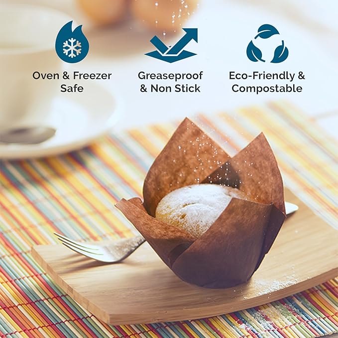 Tulip Cupcake & Muffin Liners – 50gsm Mini Floral Baking Cups – 250 Pcs Natural & Non Toxic Paper Wrappers for Wedding, Bakery, & Party Supplies, White, by BHI Packaging