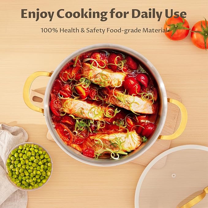 BEZIA Large Stainless Steel Stock Pot, 12 Quart Large Cooking Pot with Lid, Casserole with Lid, Even Heat Distribution, Induction Compatible Soup Pot, Ideal for Stews, Simmering & Soups