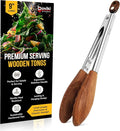 Boxiki Kitchen 9 Inch Tongs for Cooking with Wooden Tips - Nonstick Kitchen Tongs for Serving Food, Grilling, Cooking, BBQ and Tossing Salad - Made of Natural Walnut Wood