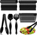 72 Pcs Plastic Serving Utensils Set 9'' Large Disposable Serving Spoons Forks and Tongs for Serving Food Heavy Duty Black Party Utensils Supplies for Buffet Restaurant Picnic Dinner Salad Noodles Soup
