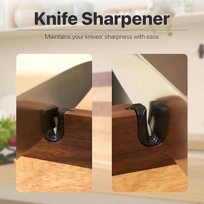 BRENZAA Magnetic Knife Block, Thick Wood Kitchen Knife Holder Stand with Strong Magnets, Multifunctional Double Side Knife Storage Organizer for Kitchen