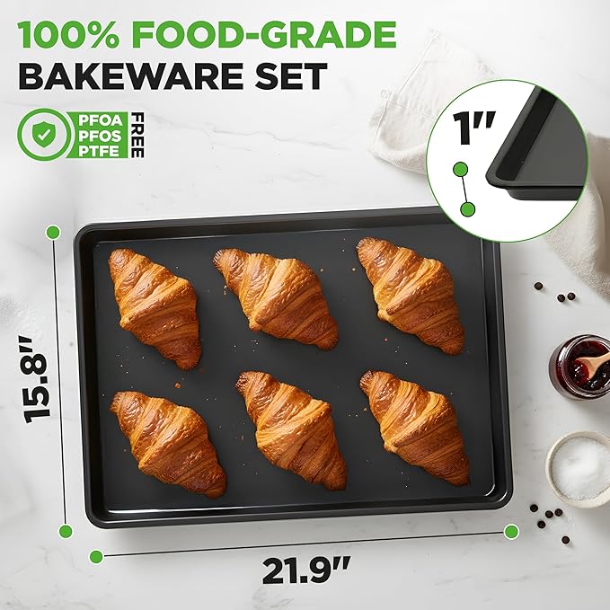 NutriChef Nonstick XL Cookie Sheet Baking Pan - Extra Large 22 Inch x 16 Inch with Raised Edges, Thick Carbon Steel Oven Baking Sheet for Jelly Rolls, Cookies, Cakes, & Pastries - Black