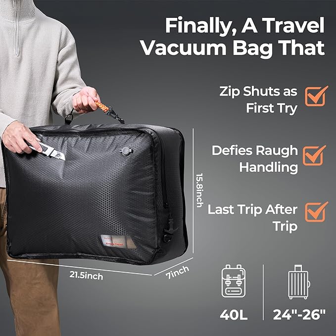 Apex Series Vacuum Bags for Travel Luggage with Wireless Pump, 180° Open, Reusable Compression Bags for Carry On Suitcases and Backpack, Vacuum Seal Packing cube for Cloth (2Large+Pump)