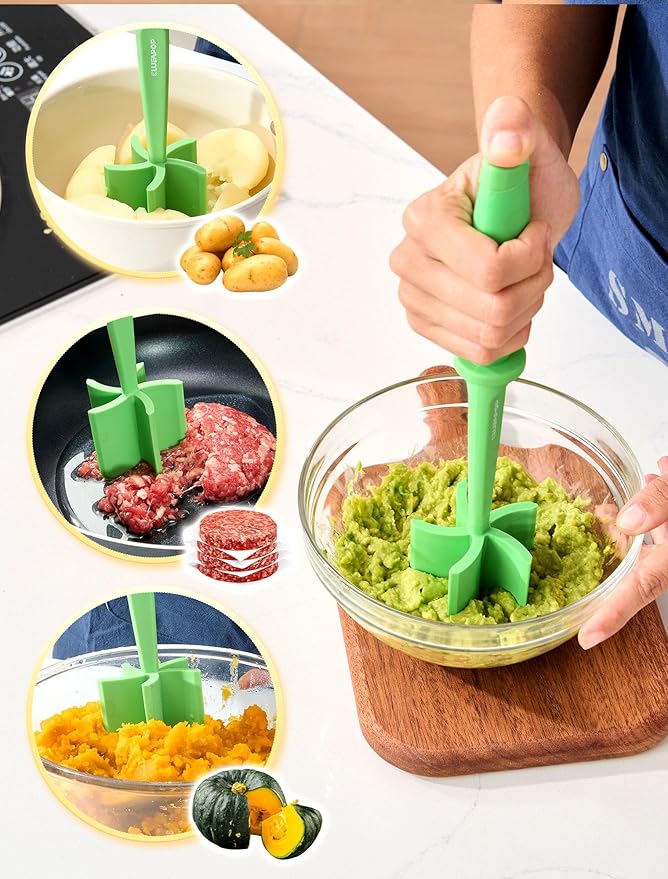 Heat Resistant Nylon Meat Chopper and Potato Masher, Safe for Non-Stick Cookware, 11-Inch,Heat Resistant Meat Masher for Hamburger Meat, Ground Beef Smasher, Potato Masher Tool