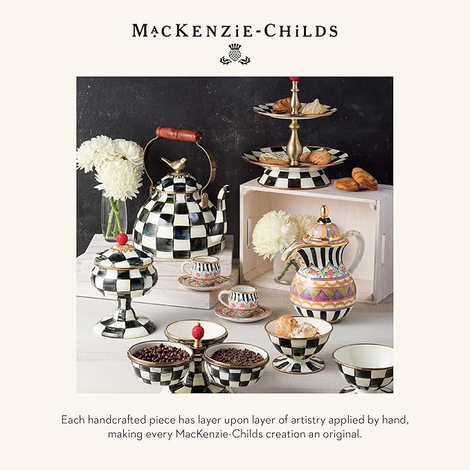 MACKENZIE-CHILDS Enamel Charger Plate, Charger Decoration for Dinner Plates or Home Decor, 12 Inches, Black-and-White Courtly Check, Set of 4