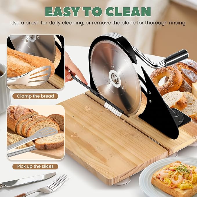 Huanyu Manual Bread Slicer Upgrade Foldable Sourdough Cutter Versatile Hand Crank Slicers Stainless Steel Blade Adjustable Thickness with Scale Line&Suction Cup for Homemade & Commercial Use (Black)