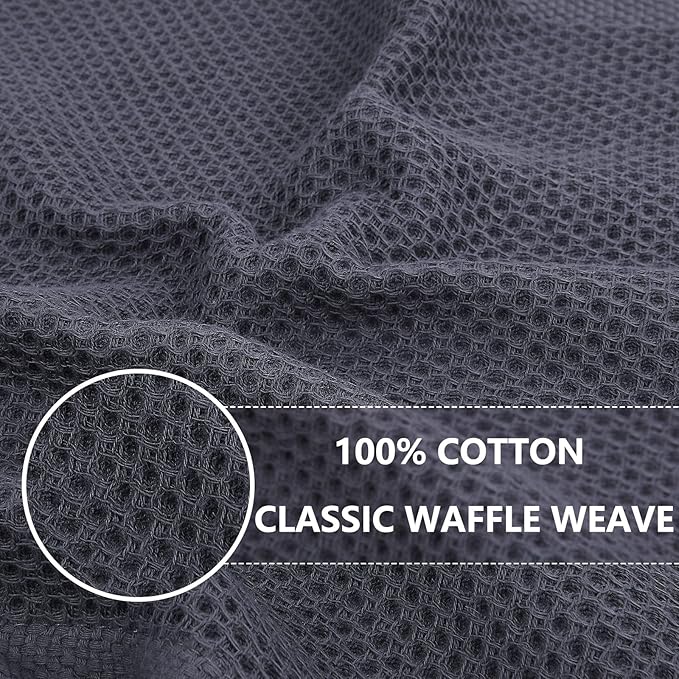 Homaxy 100% Cotton Oversized Waffle Weave Kitchen Dish Towels, Ultra Soft Absorbent Quick Drying Cleaning Towel, 20 x 28 Inches, 8-Pack, Dark Grey