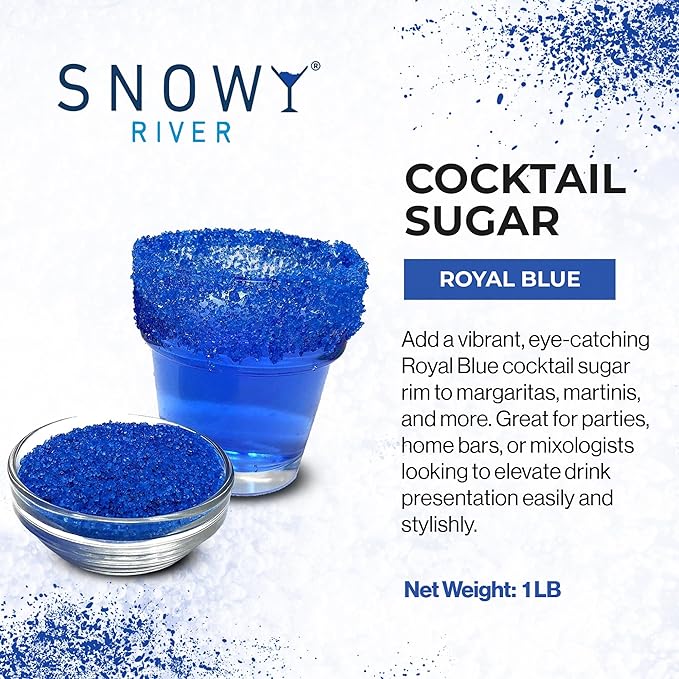 Snowy River Royal Blue, Cocktail & Margarita Sugar Rimmer - Vibrant Color Glass Rimming Sugar with Medium Crystal Texture - 16oz