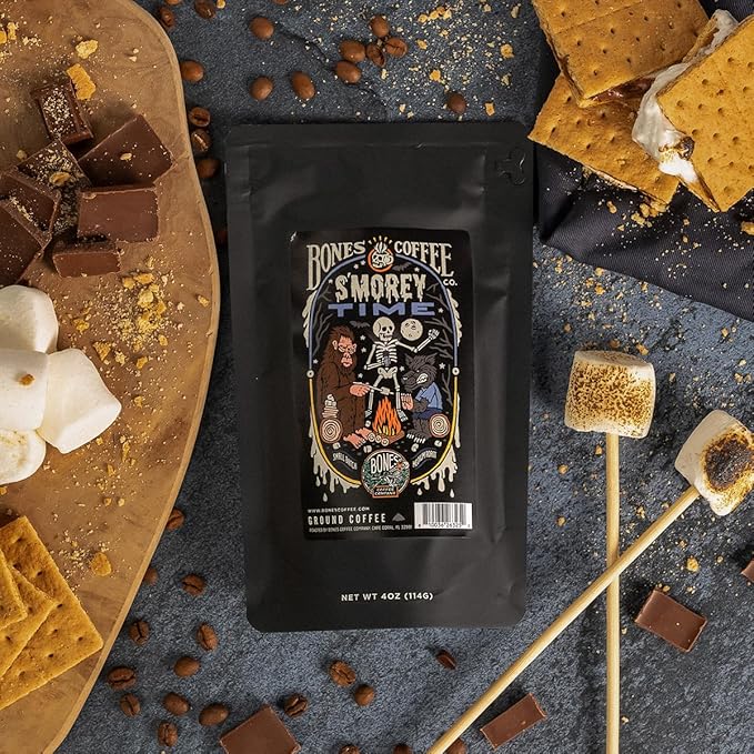 Bones Coffee Company Favorite Flavors Sample Pack Box Set with Specialty Coffee Mug, 5 Assorted Single-Origin Low Acid Medium Roast Arabica Beans Flavored Coffee Gifts, 4 oz Pack of 5 Ground