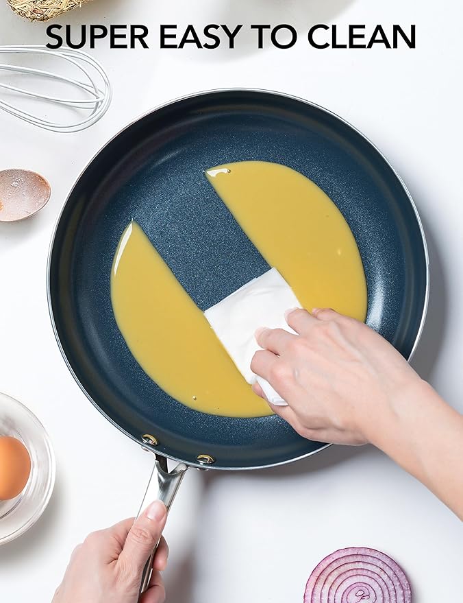 MICHELANGELO Large Frying Pan with Lid, 14 Inch Blue Frying Pan with Nonstick Diamond Infused Coating, Nonstick Frying Pans, Ceramic Fry Pan, Non-Toxic