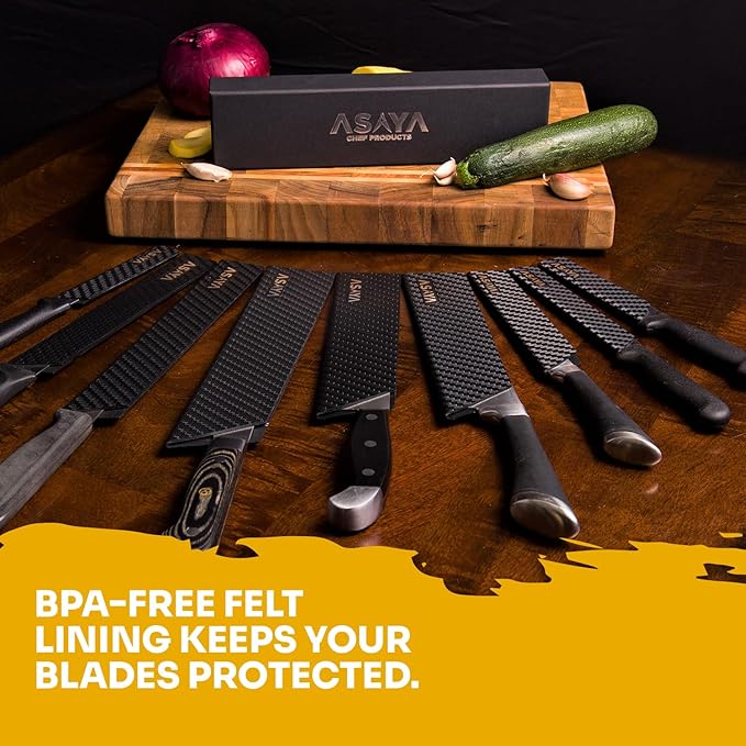 Asaya Professional Knife Edge Guards - Two Universal Streak Knife Covers - 6" x 1" - Extra Strength, ABS Plastic and BPA-Free Felt Lining, non-Toxic and Food Safe - Knives Not Included (2 Piece S)