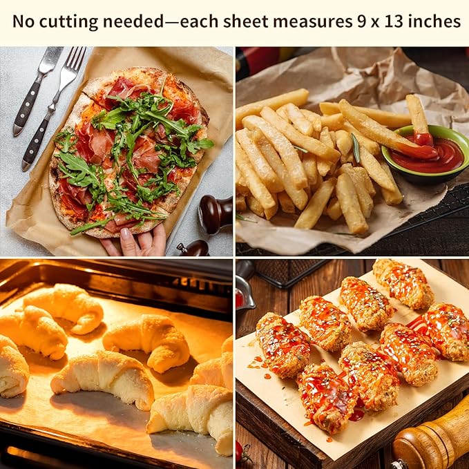 9x13 In Non-Stick Precut Baking Parchment Paper Sheets for Baking Enthusiasts - Withstands Temperatures up to 450°F - 100% Natural Wood Pulp (200PCS)