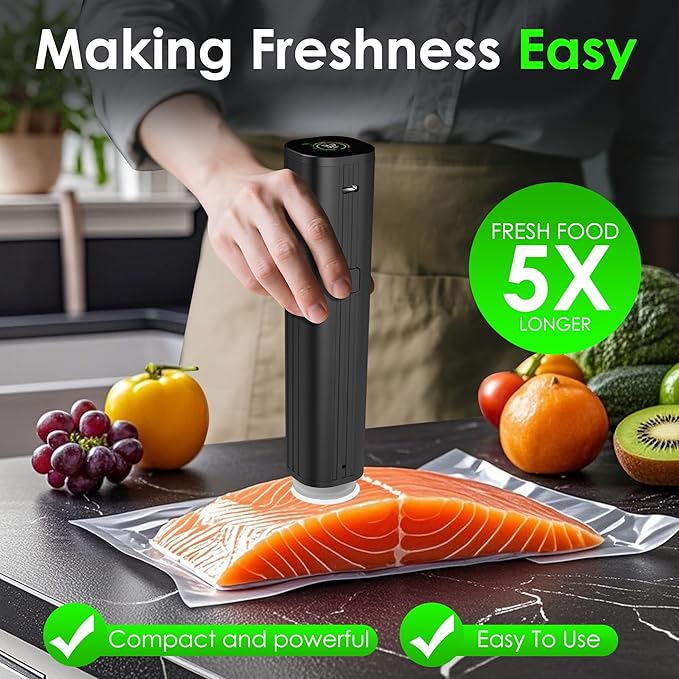 Vacuum Sealer, Portable handheld Vacuum Sealer + 30 Reusable Vacuum Bags, Portable Food Sealer, With LED pressure display, 2-Speed Pressure Control (60/80 Kpa)