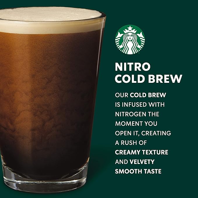 Starbucks - RTD Coffee Nitro Cold Brew, Black Unsweetened, 9.6 fl oz Cans (8 Pack), Iced Coffee, Cold Brew Coffee, Coffee Drink