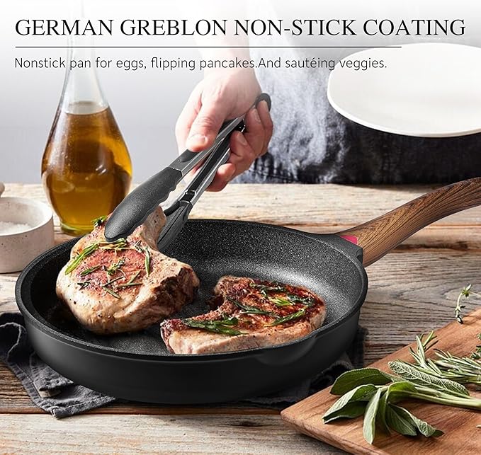 Vinchef 12.5" Non Stick Frying Pans, Skillet with Lid Used for All Stoves, Induction Non Toxic Cookware, Cooking Pans Nonstick Capable of Kitchen