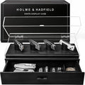 Premium Pocket Knife Display Case for 10 Knives - Wooden Knife Organizer, Storage & Holder with Unique Pillars, Hinged Cover, Drawer - Knife Collection Box - Handcrafted for Men